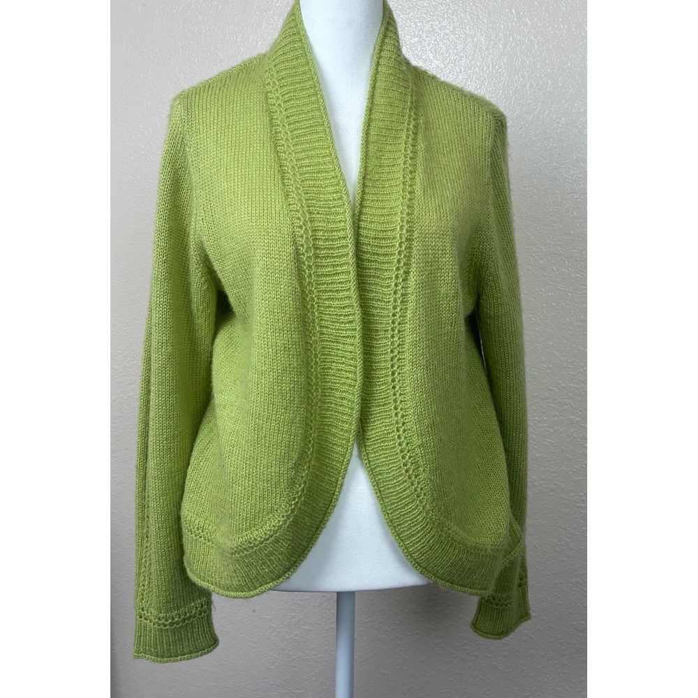 Chicos Lime Green Mohair Wool Blend Open Front Cardigan Sweater Shawl Sz 1